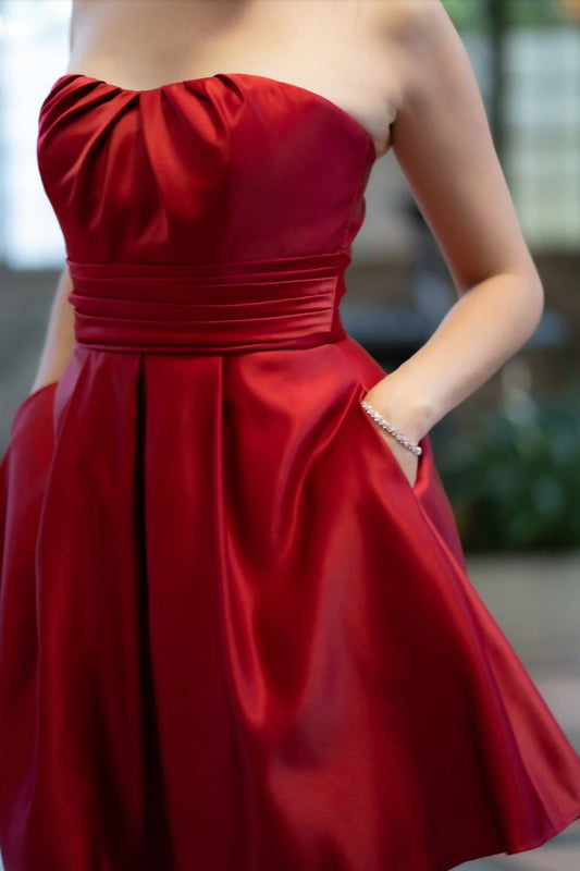 Red satin dress